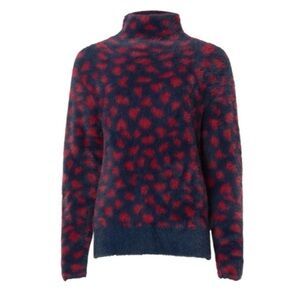 Thakoon Collective Fuzzy Sweater Pull On Mock Neck Red Blue Size Small